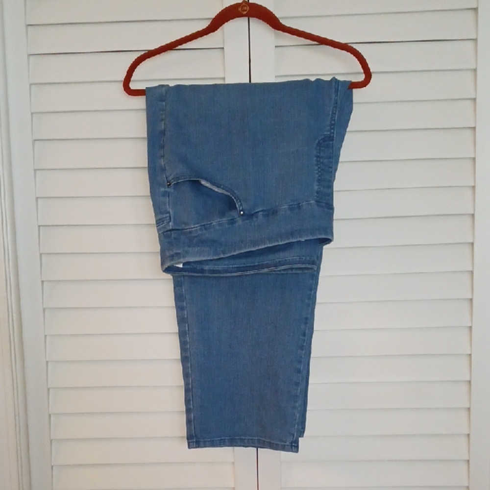 28WP Denim&Co Petite Smooth Waist 5-Pocket Blue Straight Leg Jeans